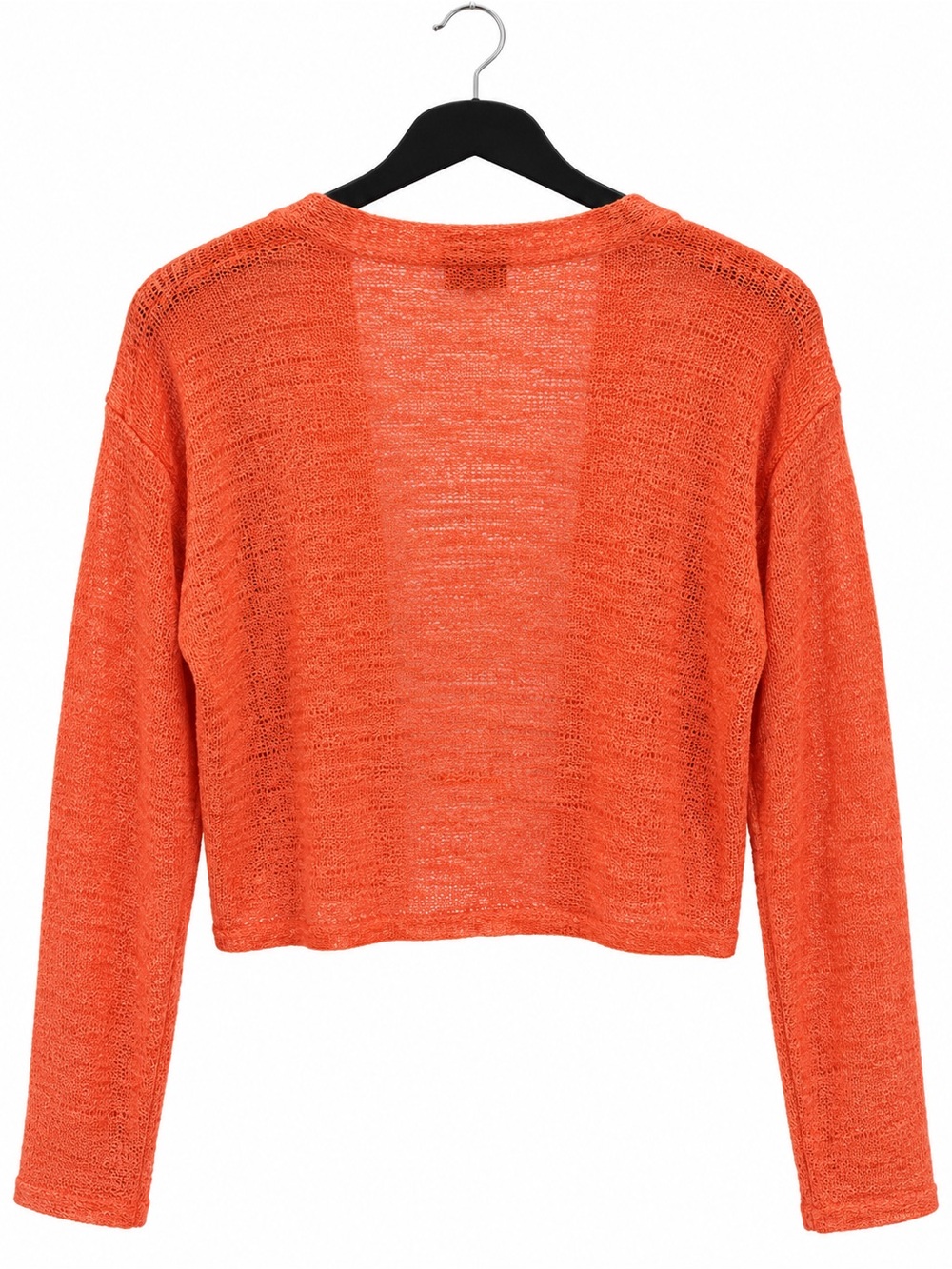Nina Leonard Orange Semi-Sheer Open Knit Cropped Cardigan Size M - Picture 4 of 6